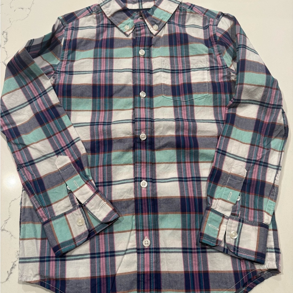 Janie and Jack Blue Teal Pink Plaid Shirt